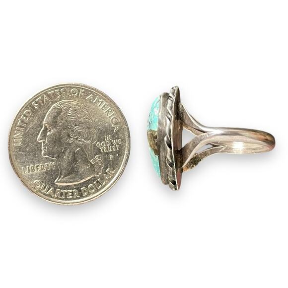 Vintage Sterling Silver Turquoise Ring sz 5 - Picture 5 of 7